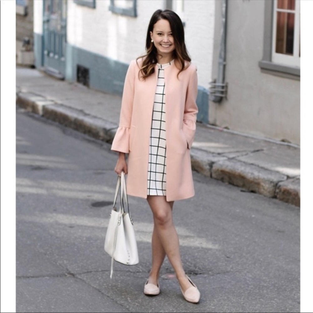 Zara Woman Pink XS Bell Sleeve Ruffle Coat